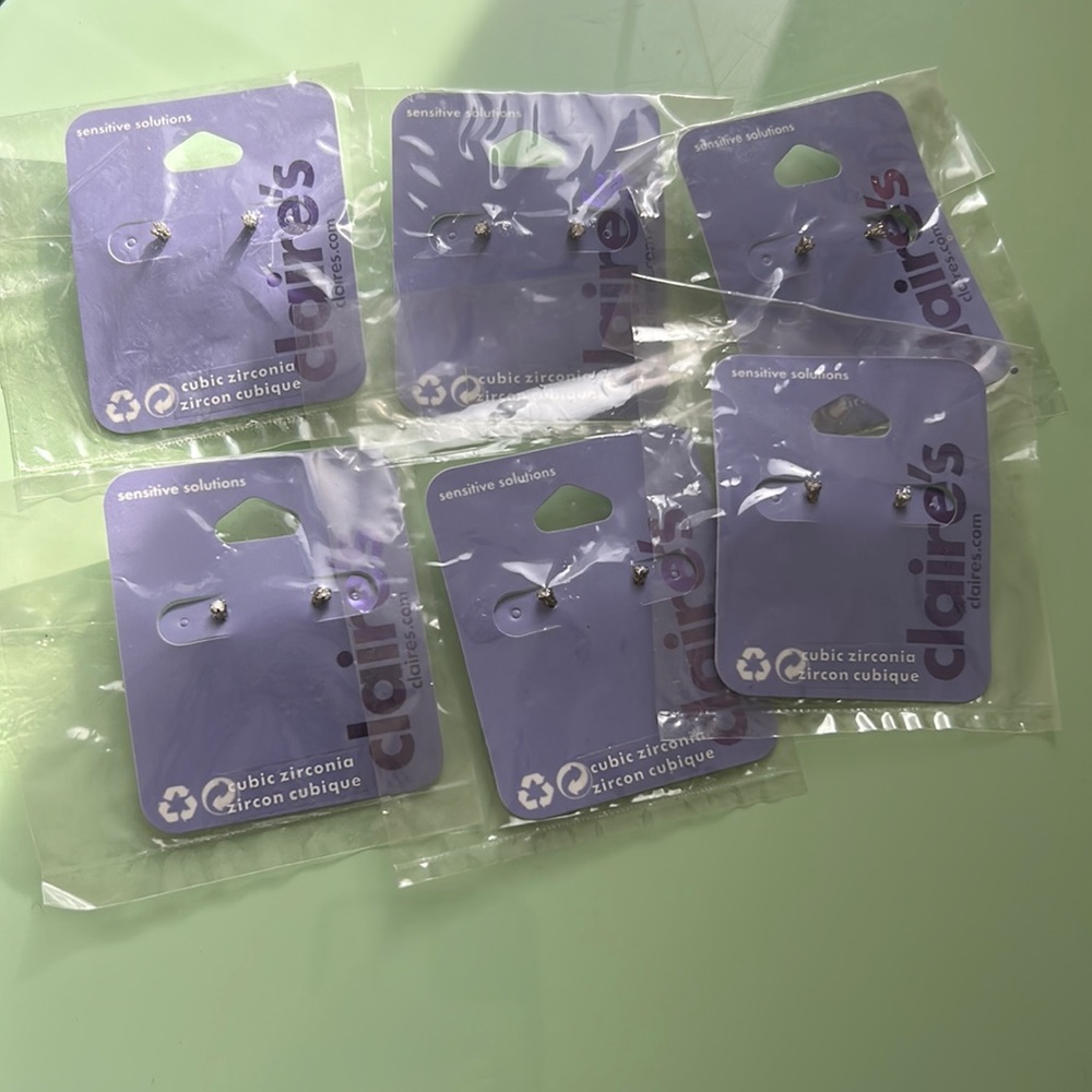 Claire’s pack of 6 CZ stud earrings. Never used. NWT.